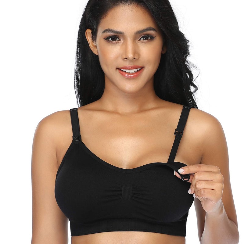 GXXGE 4Pack Nursing Bra for Breastfeeding Maternity Bras Push Up Silk Seamless Pregnancy Bralette Underwear Black Beige Grey Pink X-Large - Image 2
